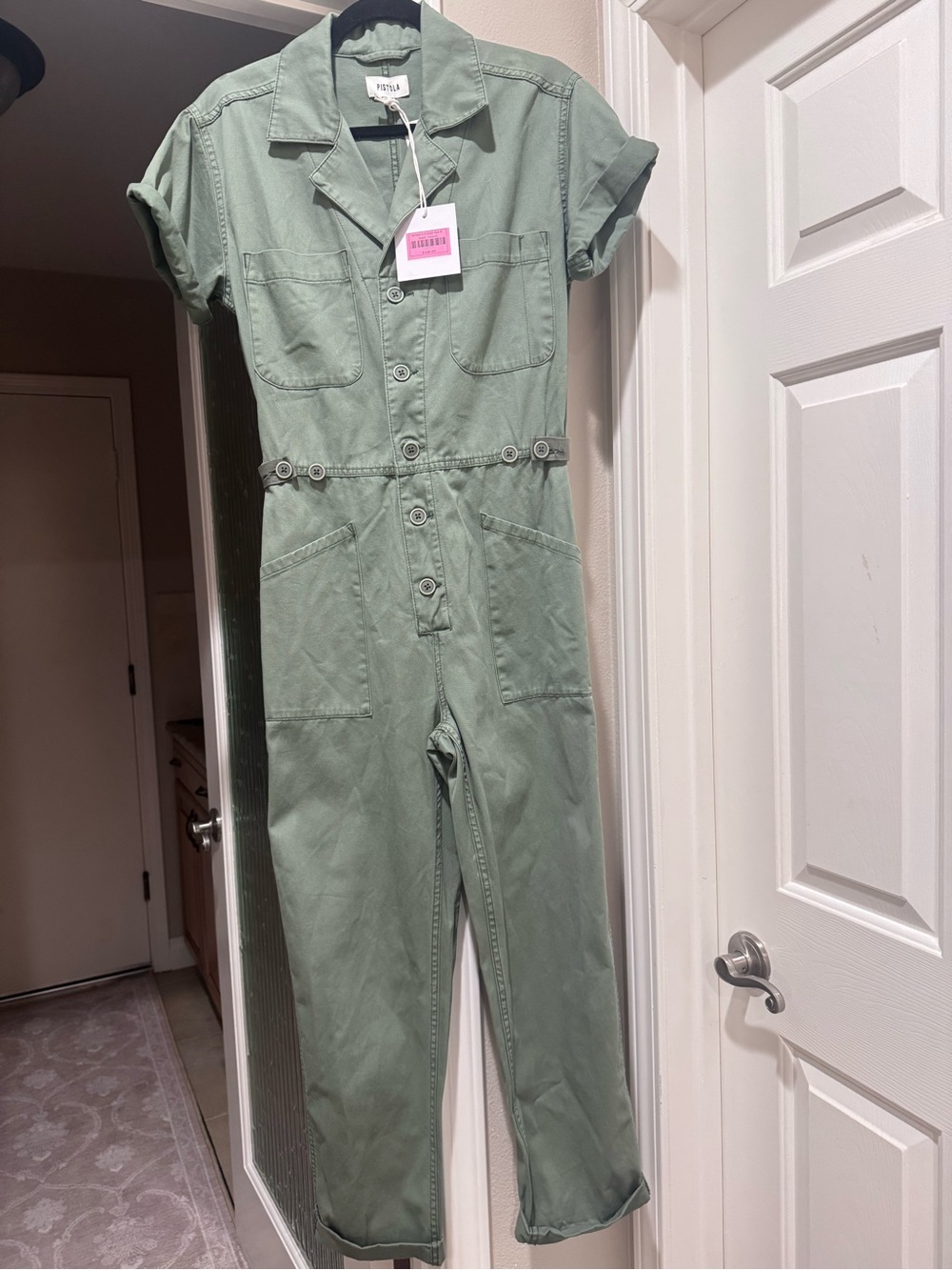 Pistols Army Olive Green Short-Sleeve Woman’s Utility Jumpsuit